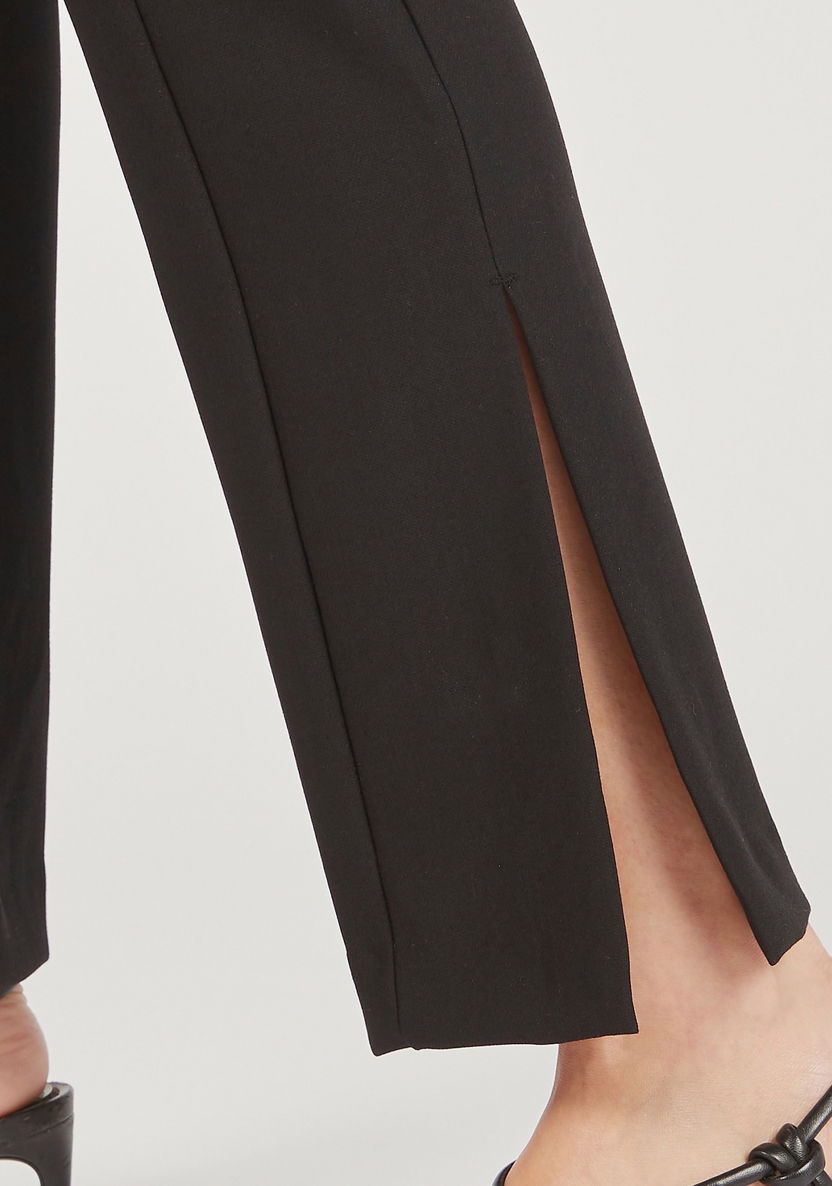 Solid Mid-Rise Trousers with Zip Closure and Slits-Pants-image-2
