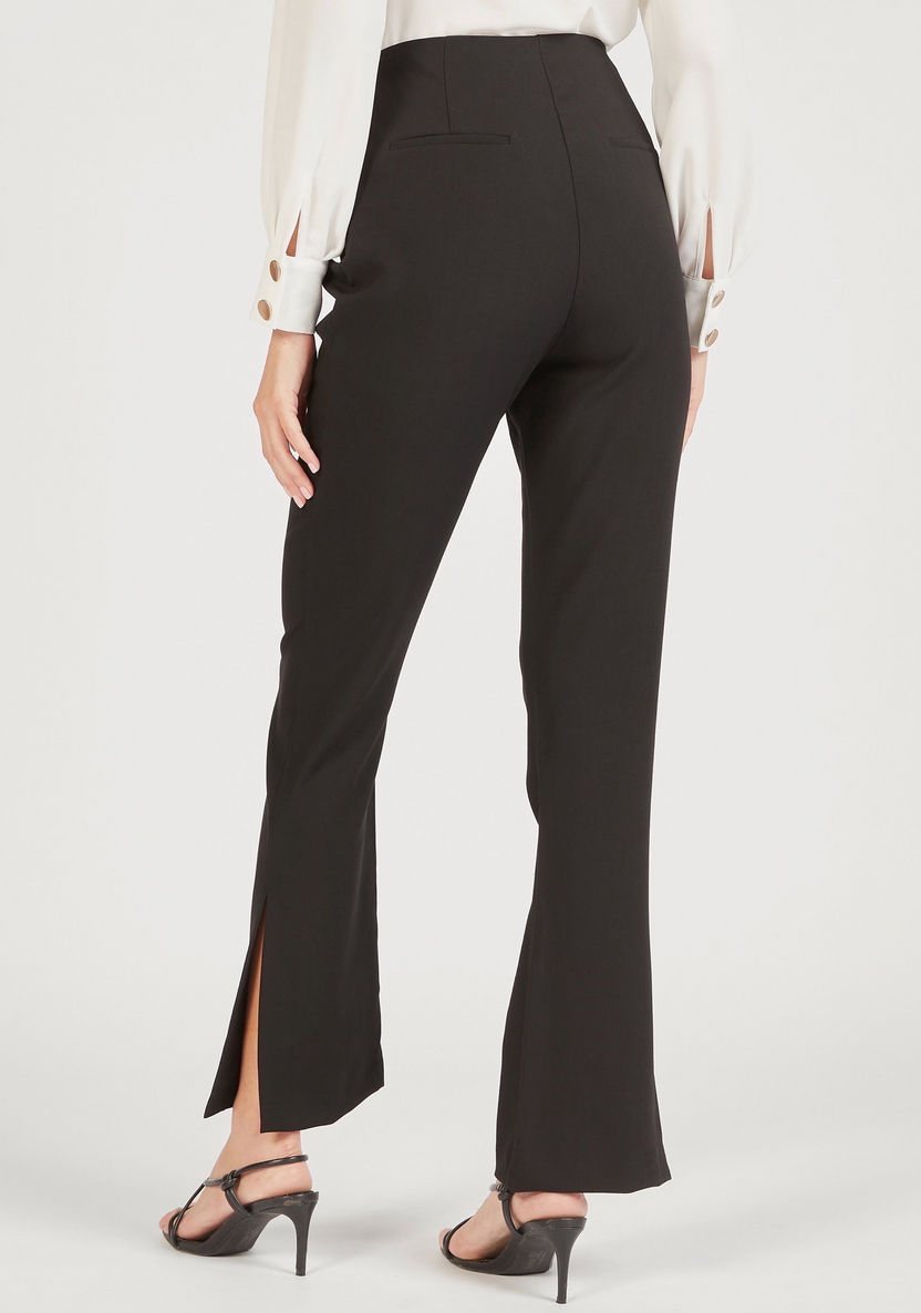 Solid Mid-Rise Trousers with Zip Closure and Slits-Pants-image-3