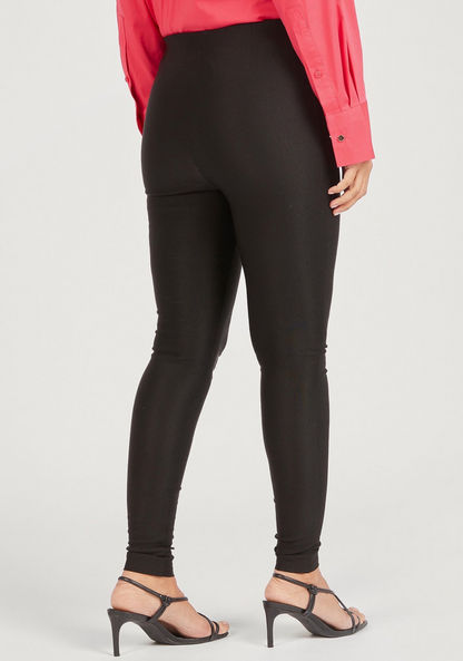 Solid Treggings with Button Closure-Pants-image-3