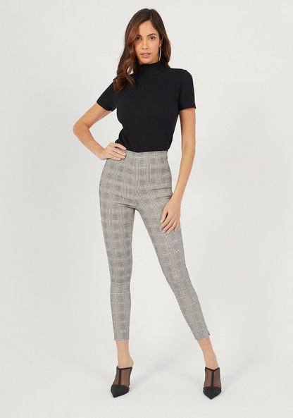 Checked Treggings with Zip Closure-Pants-image-1