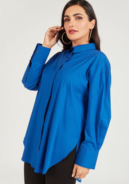 Solid Long Sleeve Shirt with Button Closure and Slit Detail-Shirts & Blouses-image-0