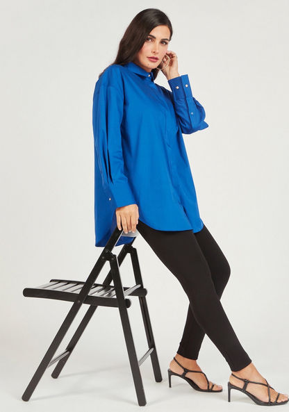 Solid Long Sleeve Shirt with Button Closure and Slit Detail-Shirts & Blouses-image-1
