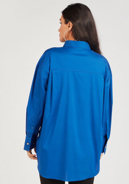 Solid Long Sleeve Shirt with Button Closure and Slit Detail-Shirts & Blouses-image-3