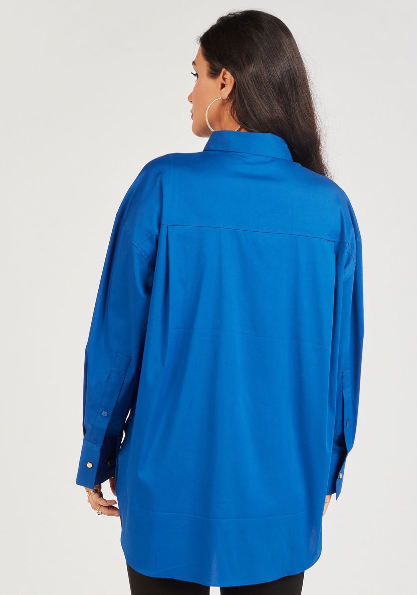 Solid Long Sleeve Shirt with Button Closure and Slit Detail-Tops-image-3