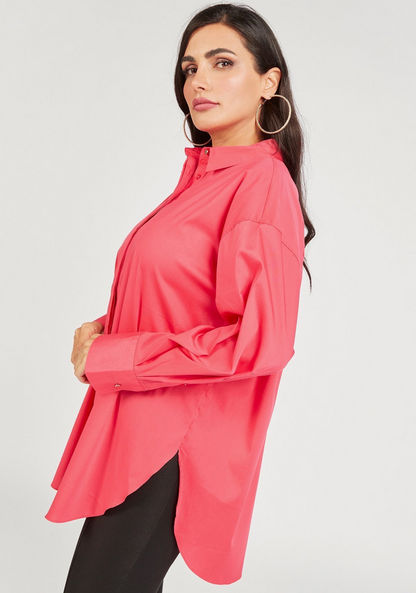 Solid Long Sleeve Shirt with Button Closure and Slit Detail-Shirts & Blouses-image-4