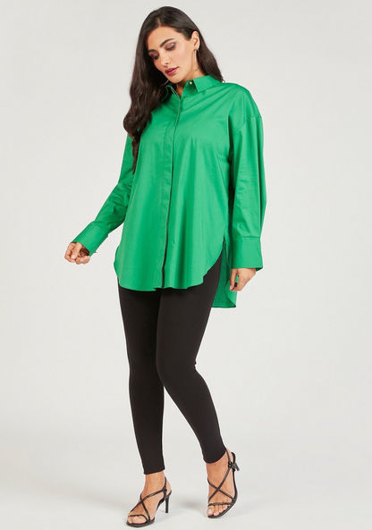 Solid Long Sleeve Shirt with Button Closure and Slit Detail-Shirts & Blouses-image-0