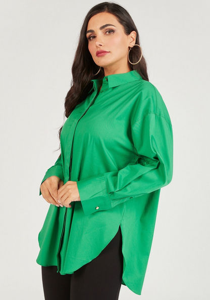 Solid Long Sleeve Shirt with Button Closure and Slit Detail-Shirts & Blouses-image-1