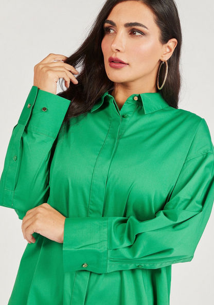 Solid Long Sleeve Shirt with Button Closure and Slit Detail-Shirts & Blouses-image-2