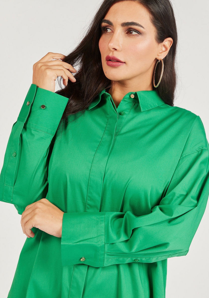 Solid Long Sleeve Shirt with Button Closure and Slit Detail-Tops-image-2