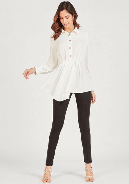 Solid Tunic with Button Closure and Long Sleeves-Shirts & Blouses-image-1