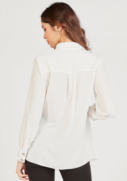 Solid Tunic with Button Closure and Long Sleeves-Shirts & Blouses-image-3