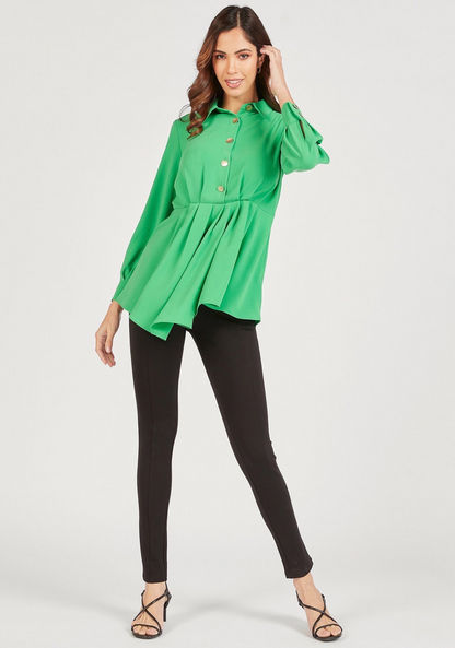 Solid Tunic with Button Closure and Long Sleeves-Shirts & Blouses-image-1