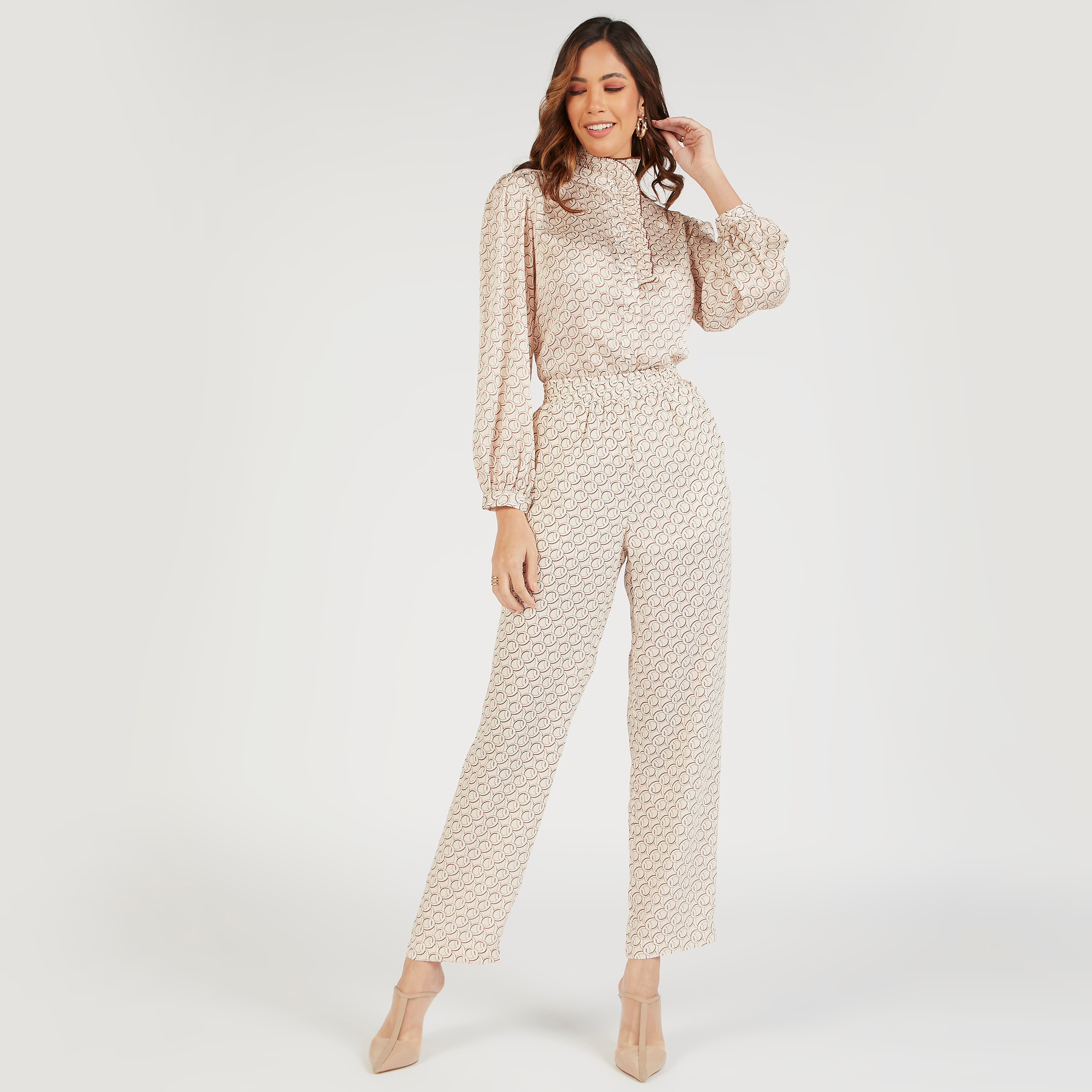 All Over Print High Neck Top with Ruffle Detail and Long Sleeves-women-clothing-shirtsandblouses-blouses-image-2