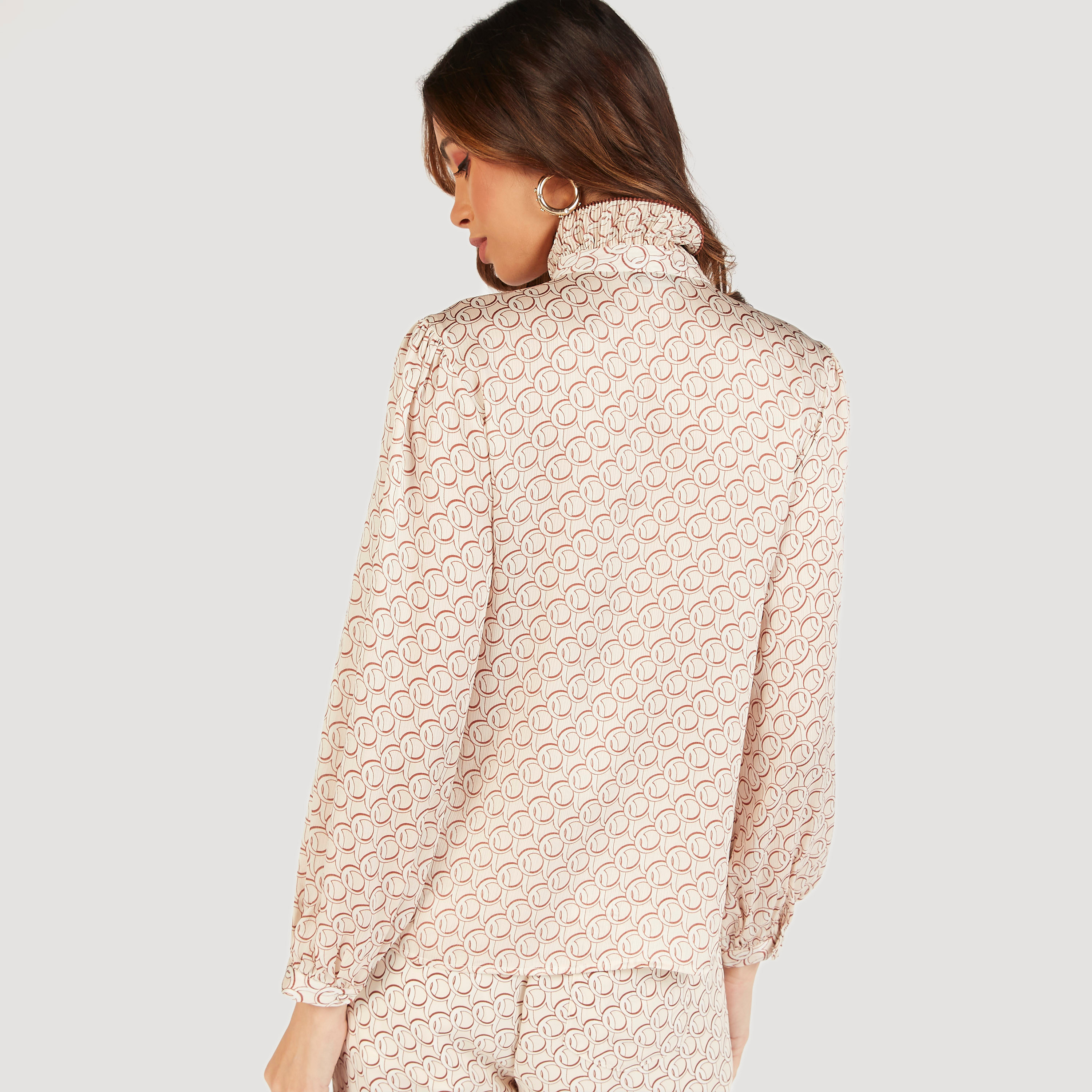 All Over Print High Neck Top with Ruffle Detail and Long Sleeves-women-clothing-shirtsandblouses-blouses-image-4