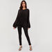 Solid V-neck Oversized Top with Long Sleeves and Pleated Detail-T Shirts-thumbnail-1