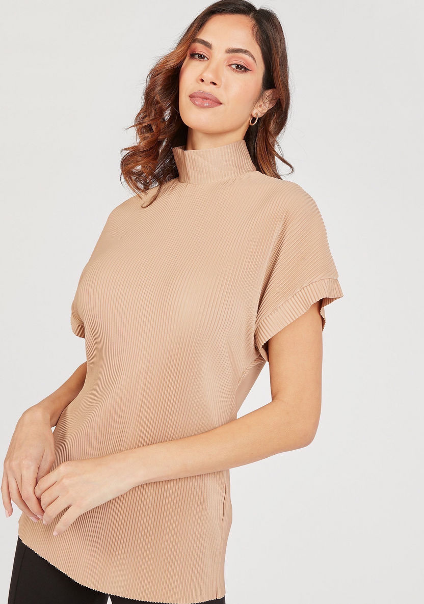 Textured High Neck Top with Dolman Sleeves-Shirts & Blouses-image-0