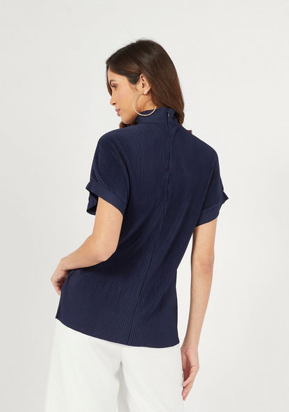 Textured High Neck Top with Short Sleeves-Shirts & Blouses-image-3
