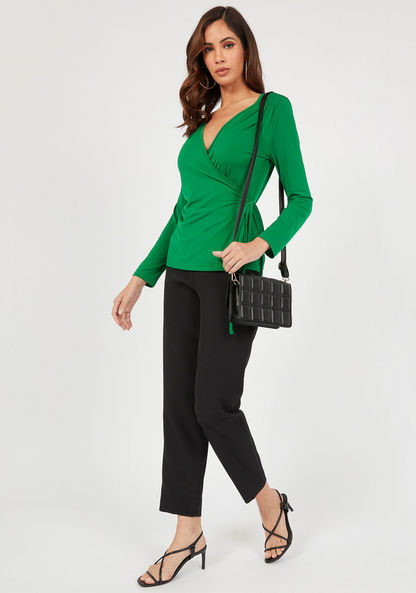 Solid Wrap Top with Long Sleeves-Shirts & Blouses-image-1