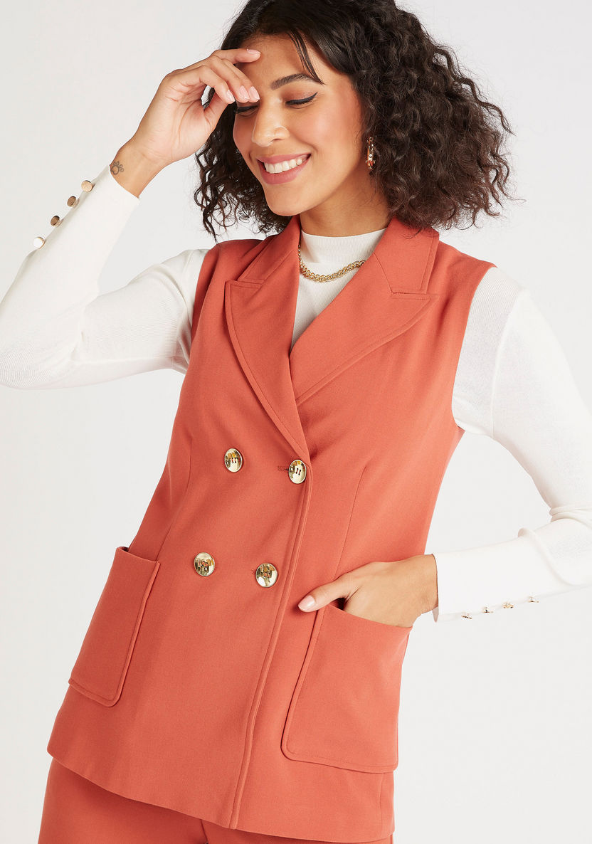 Solid Lightweight Sleeveless Jacket with Pockets and Button Closure-Jackets-image-0