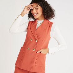 Solid Lightweight Sleeveless Jacket with Pockets and Button Closure