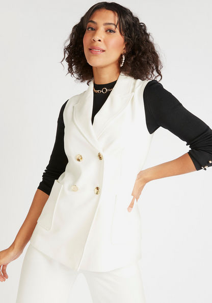 Solid Lightweight Sleeveless Jacket with Pockets and Button Closure-Jackets-image-0