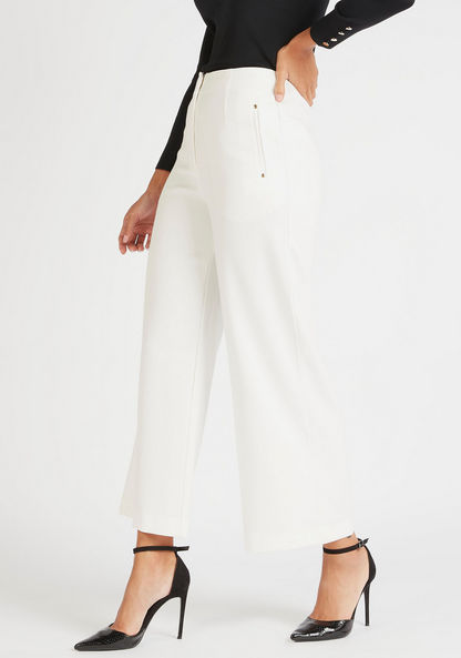 Solid Mid-Rise Trousers with Pockets and Zip Closure-Pants-image-0