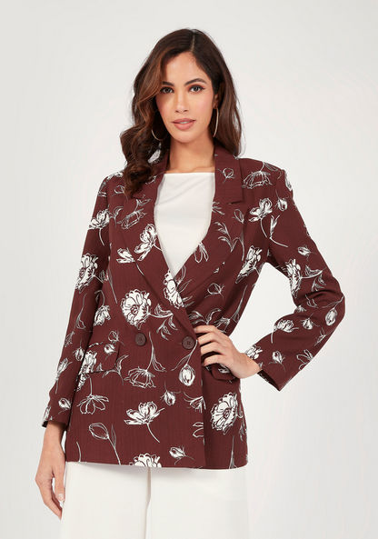 Floral Print Blazer with Lapel Collar and Flap Pockets-Blazers-image-0