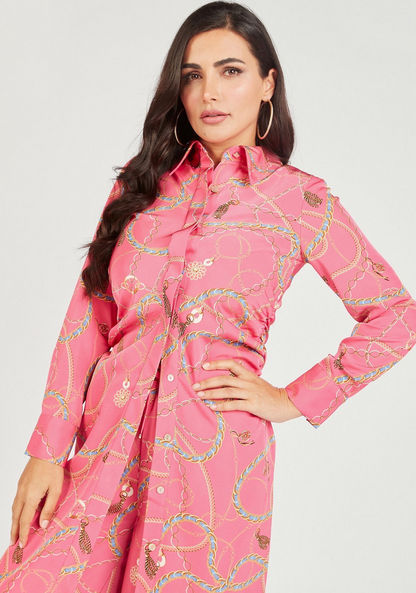 Printed Longline Top with Button Closure and Long Sleeves-Shirts & Blouses-image-2