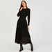 Textured Maxi A-line Dress with Long Sleeves-Dresses-thumbnailMobile-1