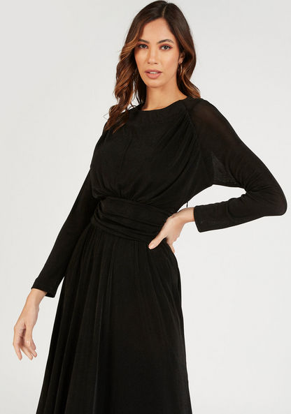 Textured Maxi A-line Dress with Long Sleeves-Dresses-image-4