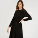 Textured Maxi A-line Dress with Long Sleeves-Dresses-thumbnail-4