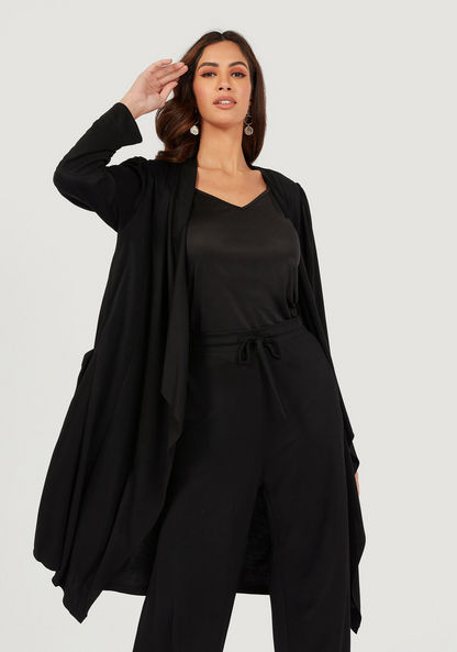 Solid Longline Shrug with Shawl Neck and Long Sleeves-Cardigans-image-0