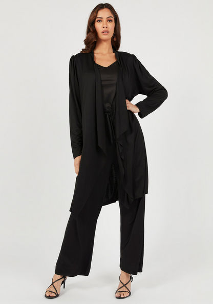Solid Longline Shrug with Shawl Neck and Long Sleeves-Cardigans-image-1