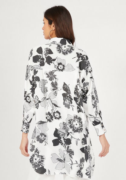 Floral Print Oversized Shirt with High-Low Hem and Long Sleeves-Shirts & Blouses-image-3