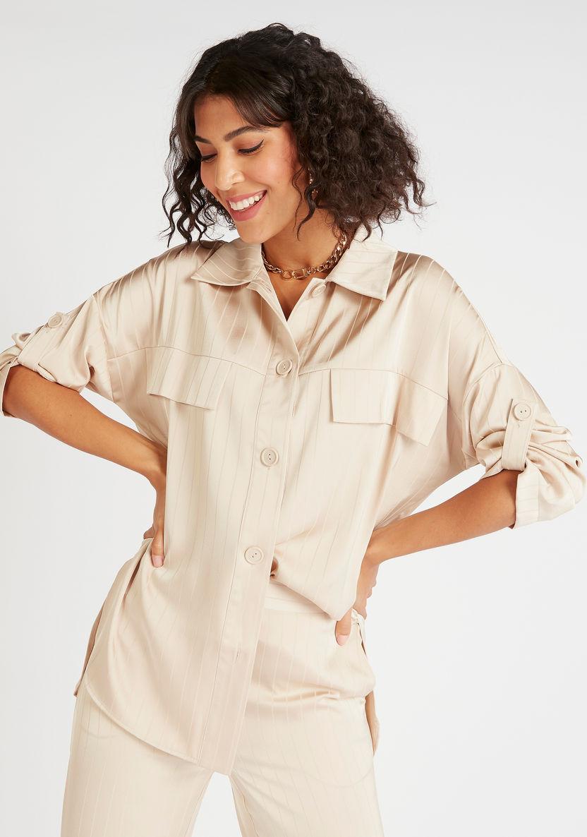 Striped Shirt with Long Sleeves and Button Closure-Shirts and Blouses-image-0