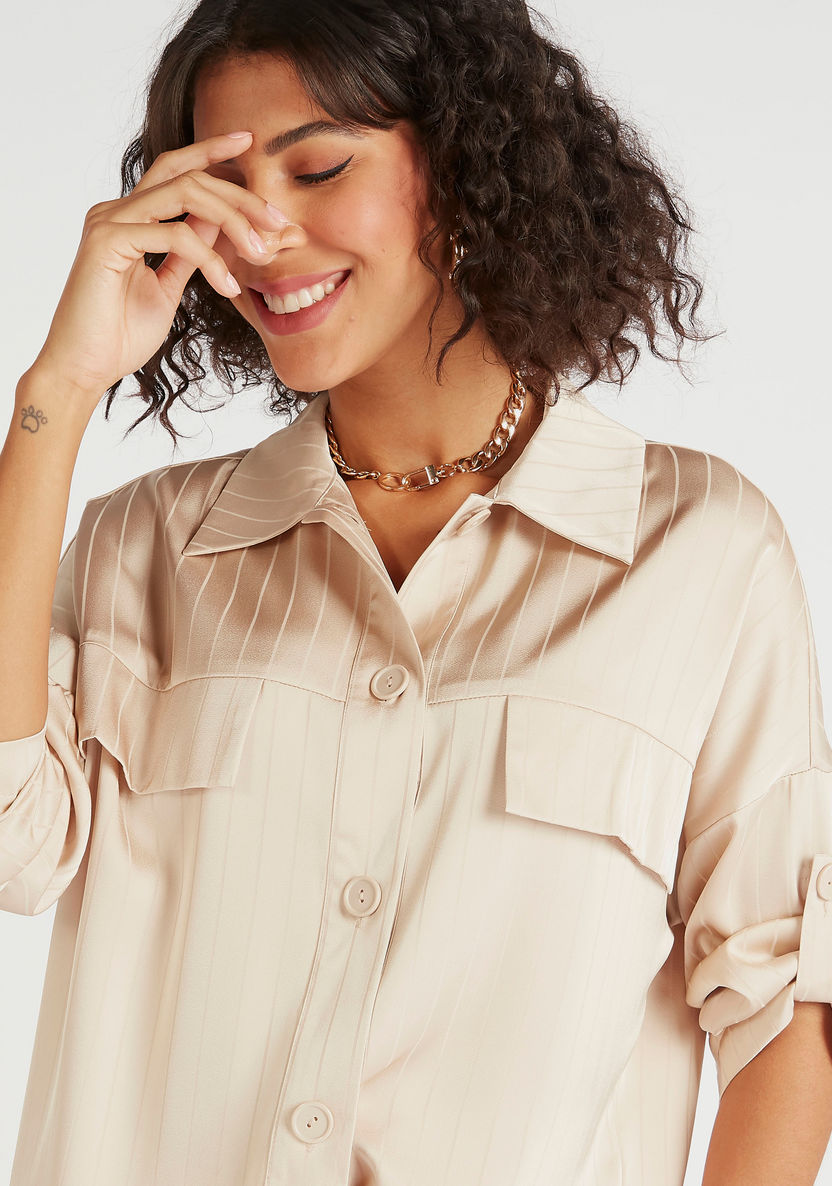 Striped Shirt with Long Sleeves and Button Closure-Shirts and Blouses-image-2