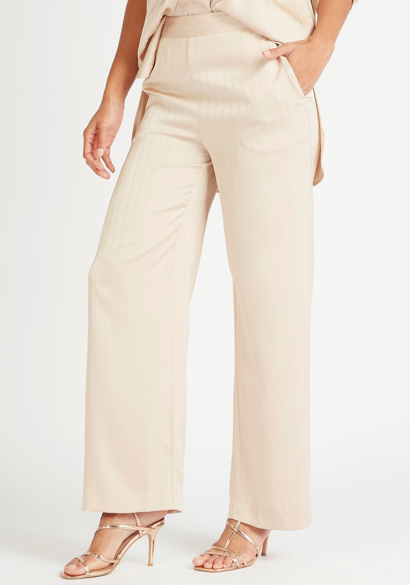 Striped High-Rise Trousers with Semi-Elasticated Waistband-Pants-image-0