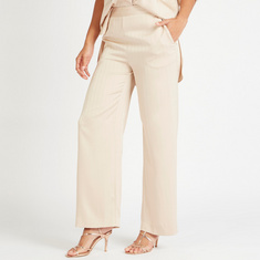 Striped High-Rise Trousers with Semi-Elasticated Waistband