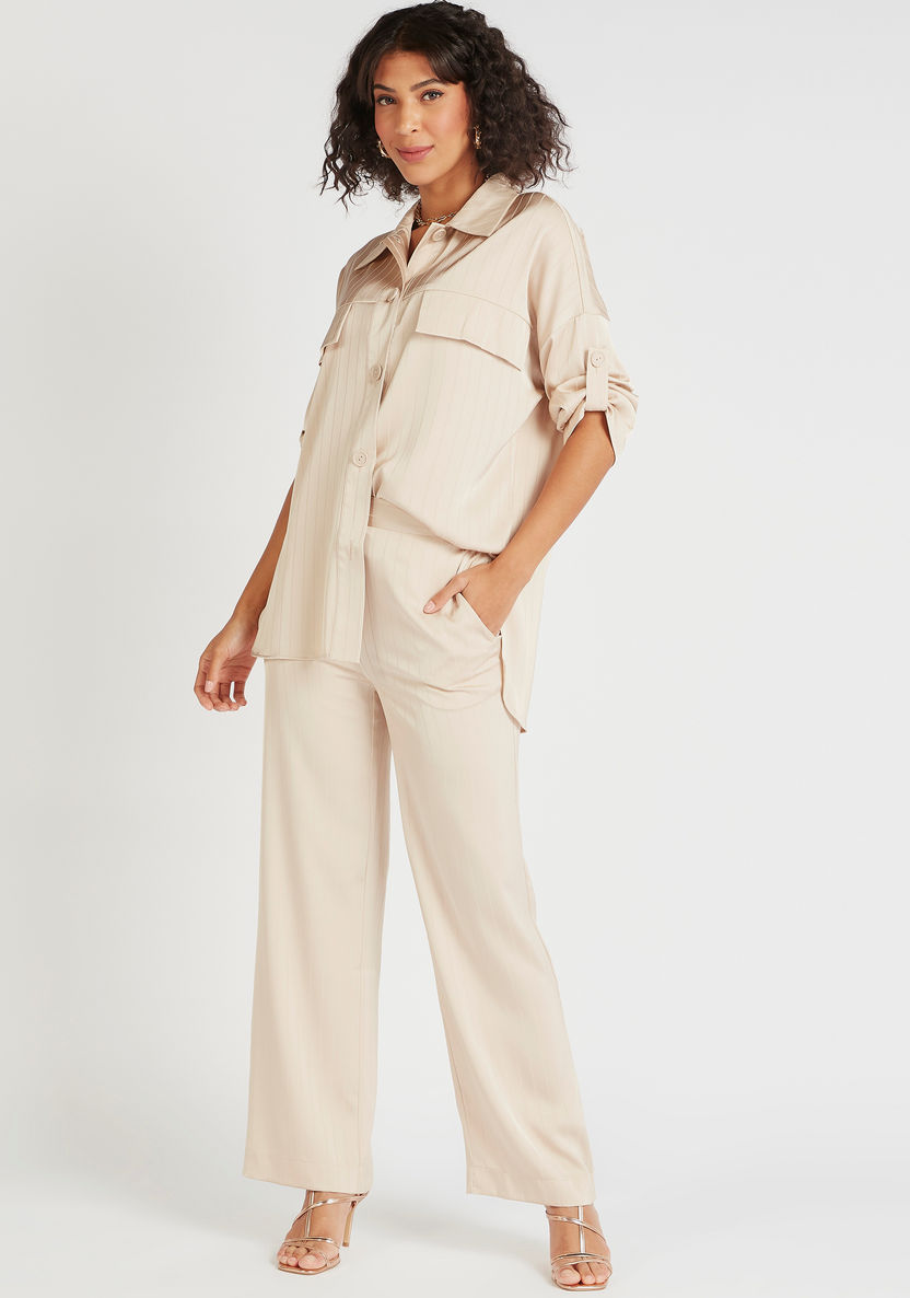Striped High-Rise Trousers with Semi-Elasticated Waistband-Pants-image-1