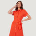 Solid Midi Shirt Dress with Belt Tie-Up and Pockets-Dresses-thumbnail-1