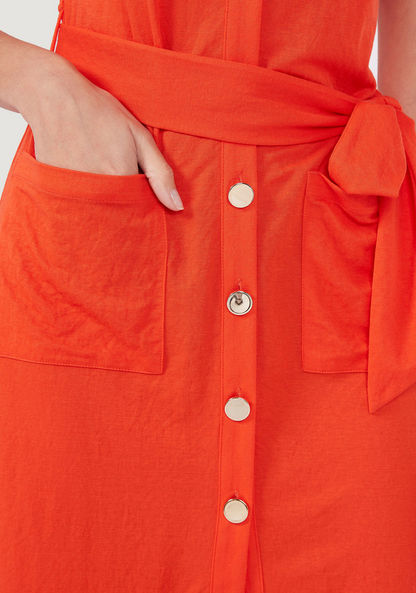 Solid Midi Shirt Dress with Belt Tie-Up and Pockets-Dresses-image-2