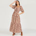 Floral Print Maxi A-line Dress with Puff Sleeves and Pockets-Dresses-thumbnail-0