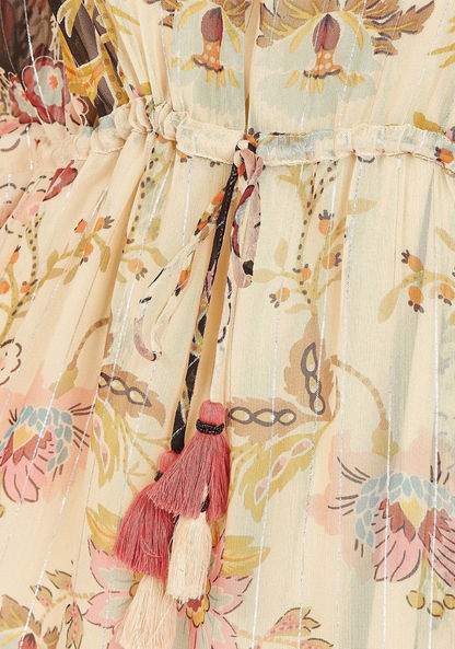 Floral Print V-neck Longline Kimono Dress with Tie-Ups-Dresses-image-5