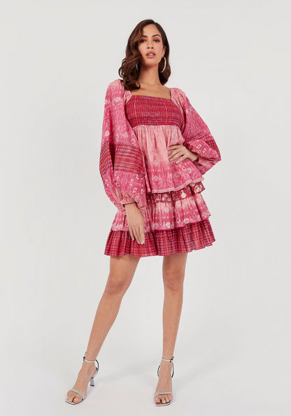 Smocked Top with Square Neck and Balloon Sleeves-Shirts & Blouses-image-1