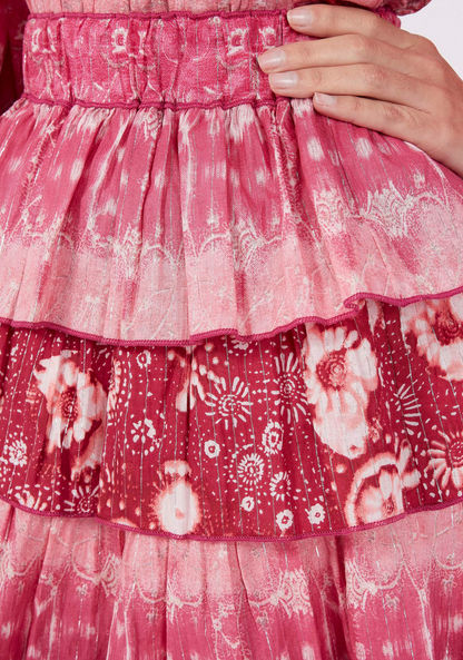 Printed Tiered A-line Mini Skirt with Elasticated Waistband-Skirts-image-2