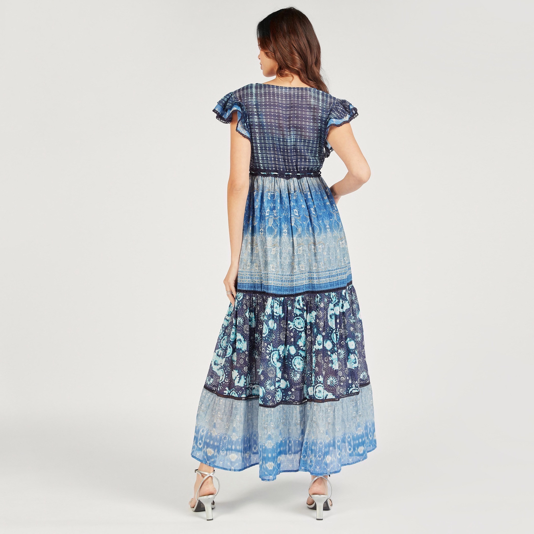فستان طويل إيه لاين بياقة V رباط وأكمام قصيرة وطبعات-women-clothing-dresses-image-4