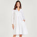 Solid Tiered Dress with Long Sleeves and Half Button Placket-Dresses-thumbnail-1