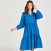 Solid Tiered Dress with Long Sleeves and Half Button Placket-Dresses-thumbnailMobile-0