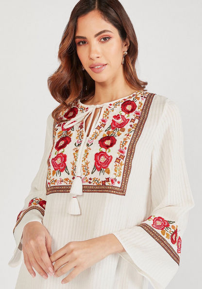 Embroidered Tunic with Keyhole Neck and Pockets-Tops-image-1