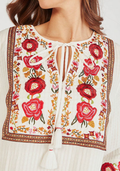 Embroidered Tunic with Keyhole Neck and Pockets-Tops-image-4